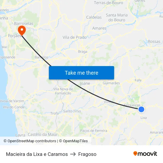 Macieira da Lixa e Caramos to Fragoso map