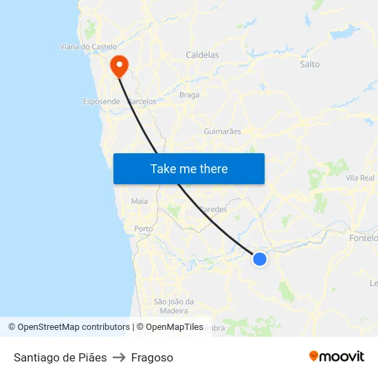 Santiago de Piães to Fragoso map