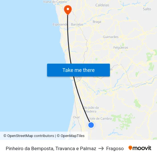 Pinheiro da Bemposta, Travanca e Palmaz to Fragoso map
