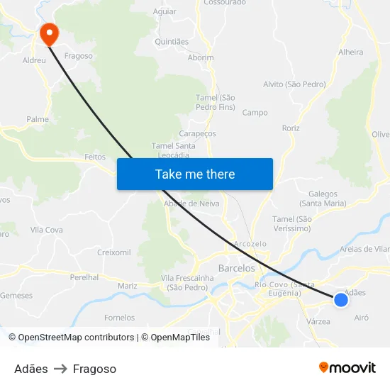 Adães to Fragoso map