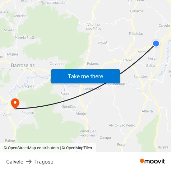 Calvelo to Fragoso map