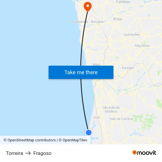 Torreira to Fragoso map