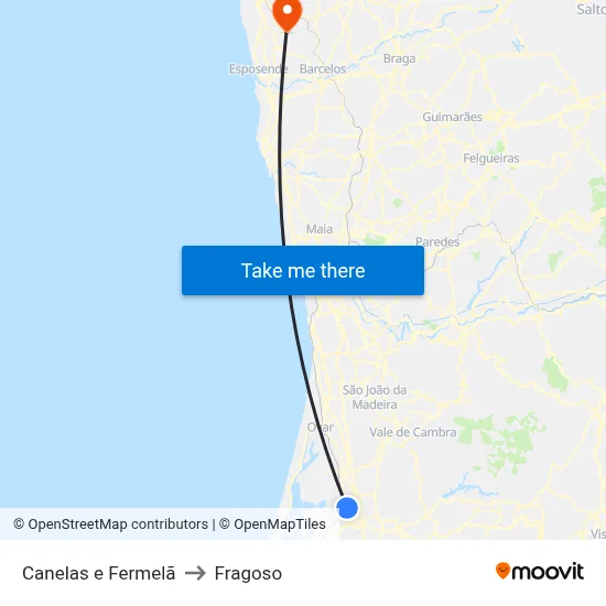 Canelas e Fermelã to Fragoso map