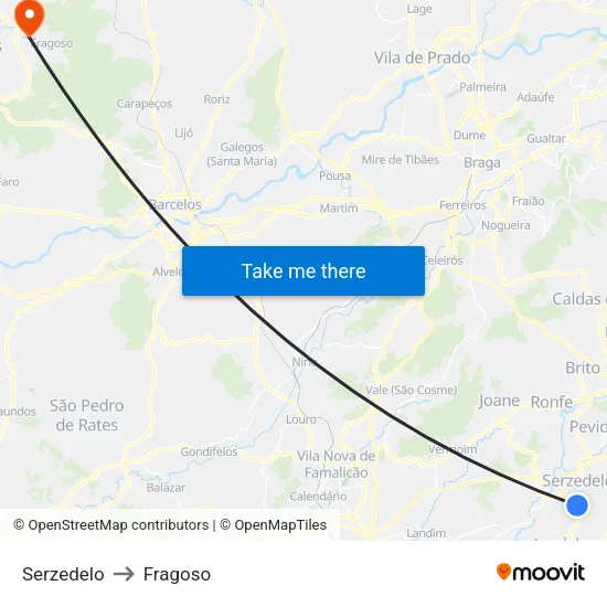Serzedelo to Fragoso map