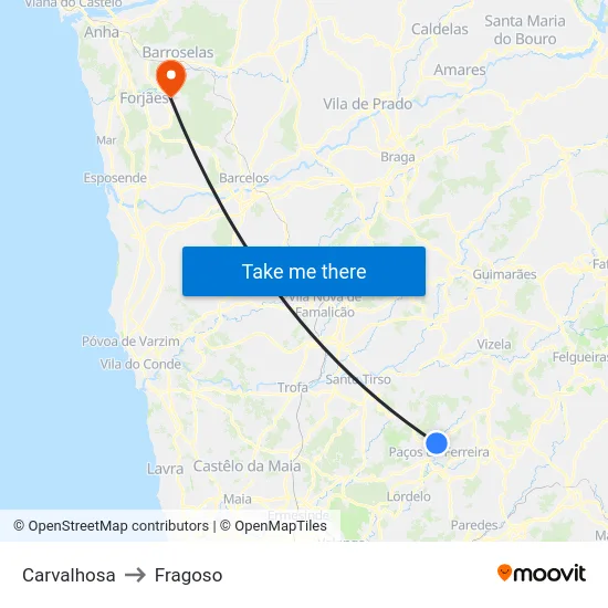 Carvalhosa to Fragoso map