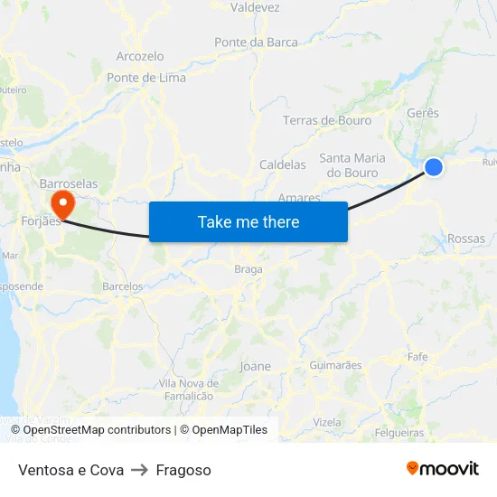 Ventosa e Cova to Fragoso map