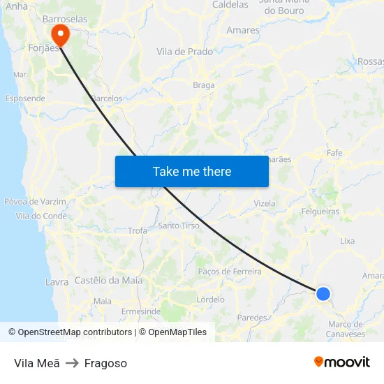 Vila Meã to Fragoso map