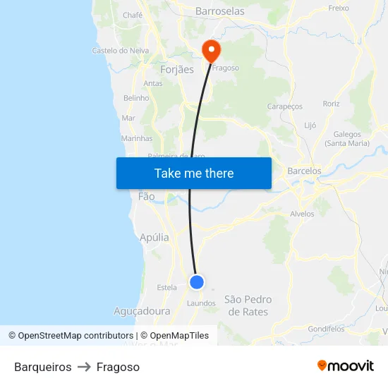 Barqueiros to Fragoso map