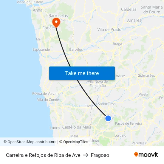 Carreira e Refojos de Riba de Ave to Fragoso map
