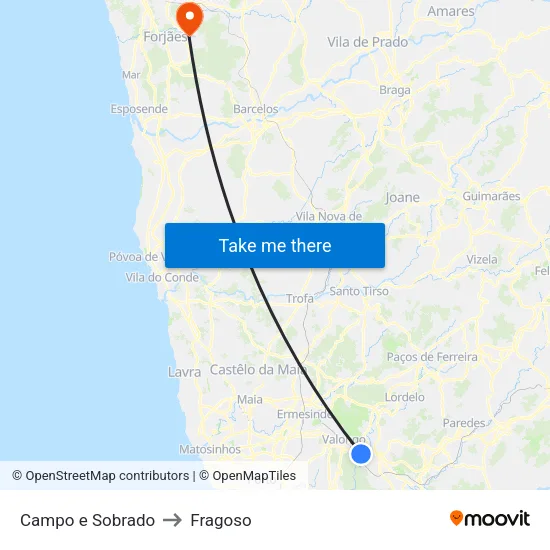 Campo e Sobrado to Fragoso map