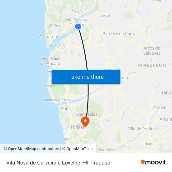 Vila Nova de Cerveira e Lovelhe to Fragoso map