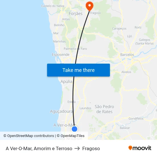 A Ver-O-Mar, Amorim e Terroso to Fragoso map
