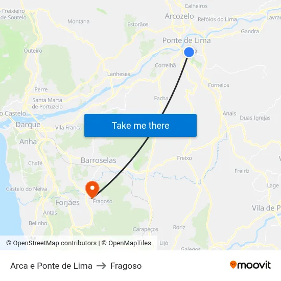 Arca e Ponte de Lima to Fragoso map