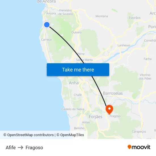 Afife to Fragoso map