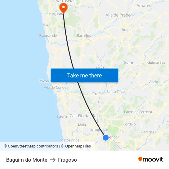 Baguim do Monte to Fragoso map