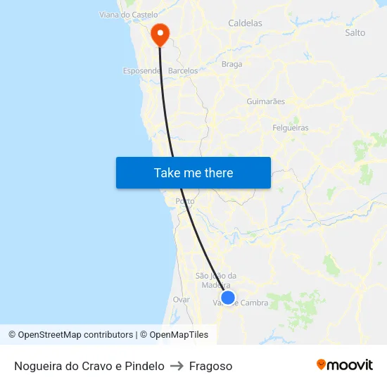 Nogueira do Cravo e Pindelo to Fragoso map