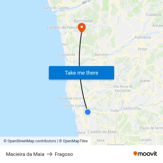 Macieira da Maia to Fragoso map