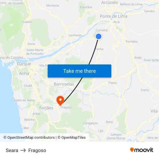 Seara to Fragoso map