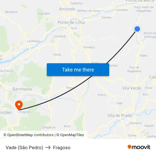 Vade (São Pedro) to Fragoso map