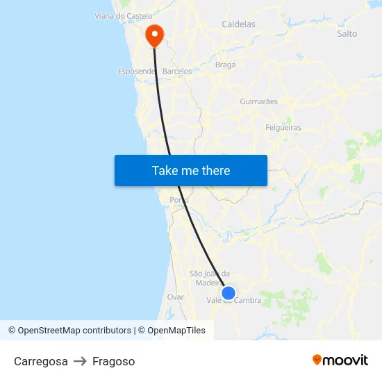 Carregosa to Fragoso map