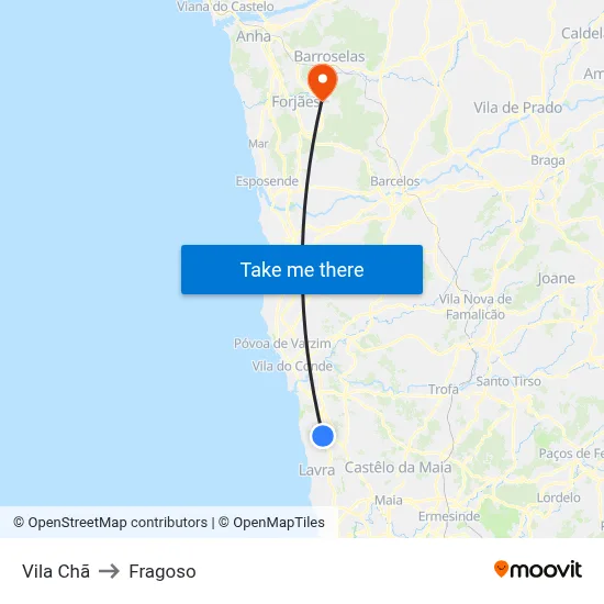 Vila Chã to Fragoso map
