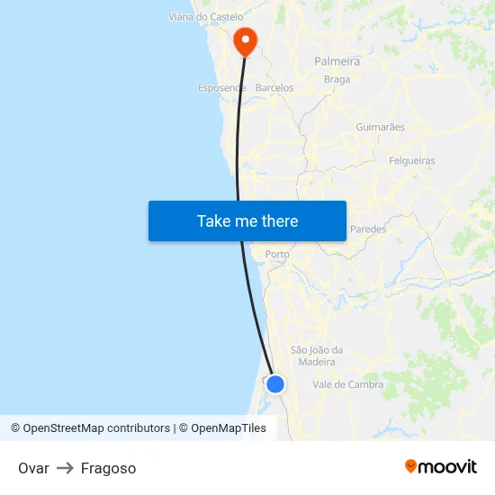 Ovar to Fragoso map
