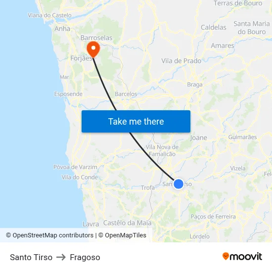 Santo Tirso to Fragoso map