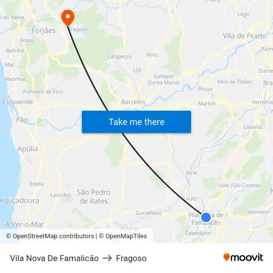Vila Nova De Famalicão to Fragoso map