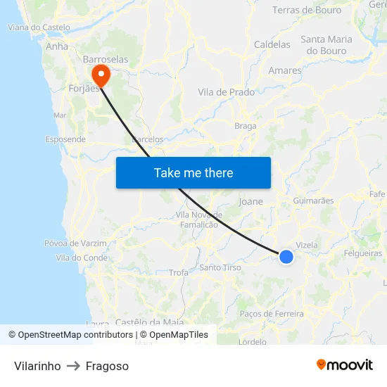 Vilarinho to Fragoso map