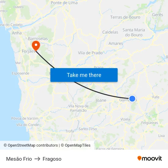 Mesão Frio to Fragoso map
