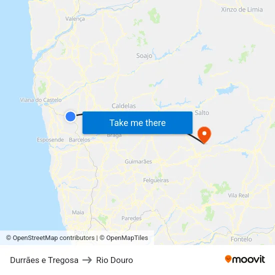 Durrães e Tregosa to Rio Douro map