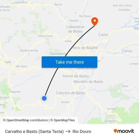 Carvalho e Basto (Santa Tecla) to Rio Douro map