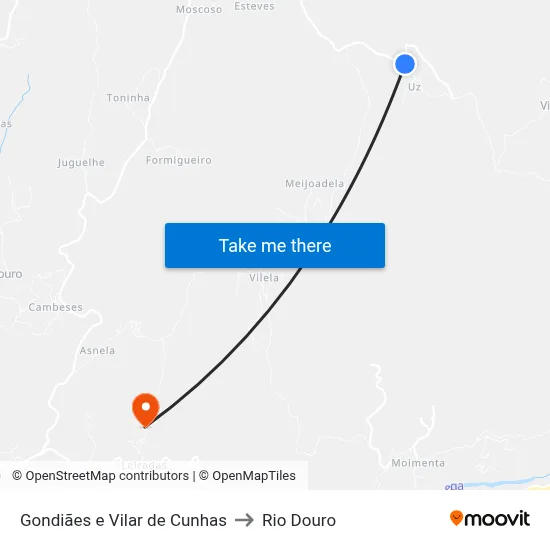 Gondiães e Vilar de Cunhas to Rio Douro map