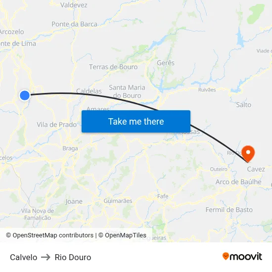 Calvelo to Rio Douro map