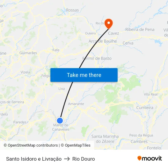 Santo Isidoro e Livração to Rio Douro map