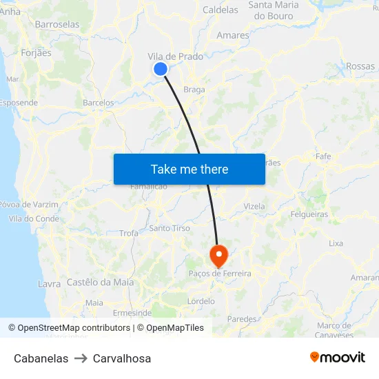 Cabanelas to Carvalhosa map