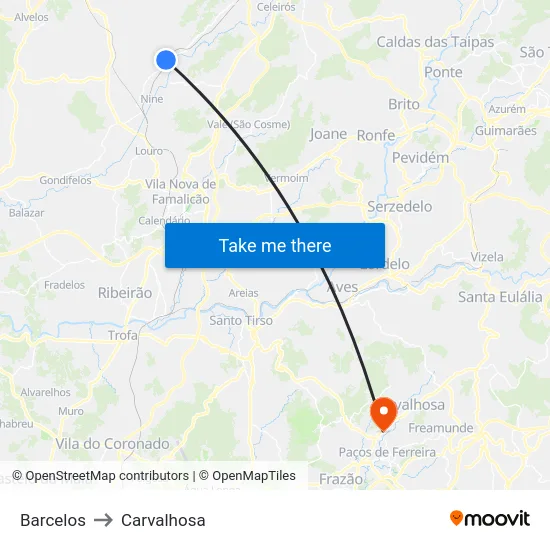 Barcelos to Carvalhosa map