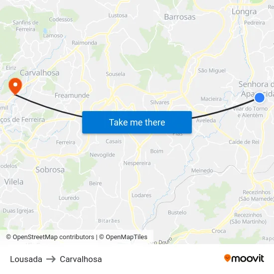 Lousada to Carvalhosa map