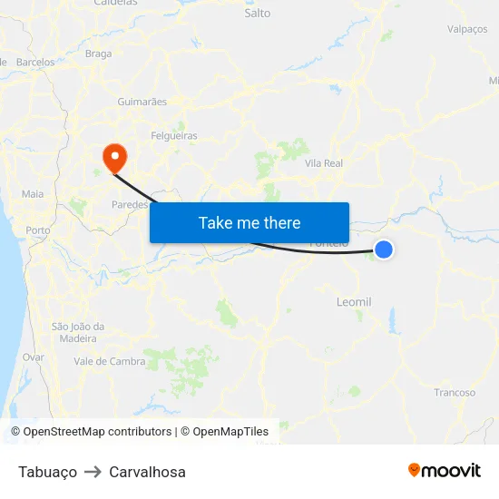 Tabuaço to Carvalhosa map