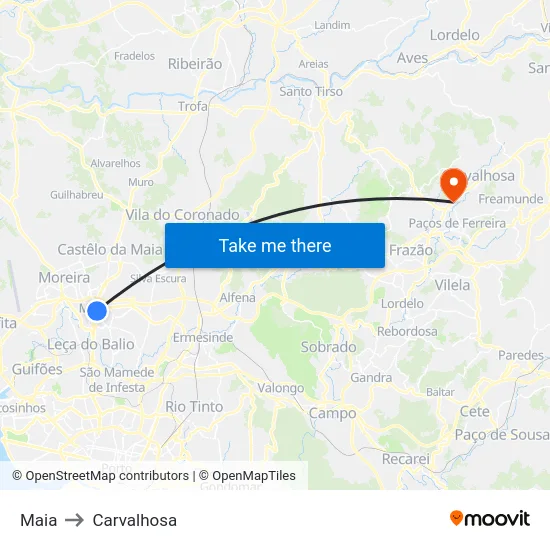 Maia to Carvalhosa map