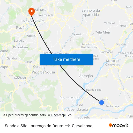 Sande e São Lourenço do Douro to Carvalhosa map