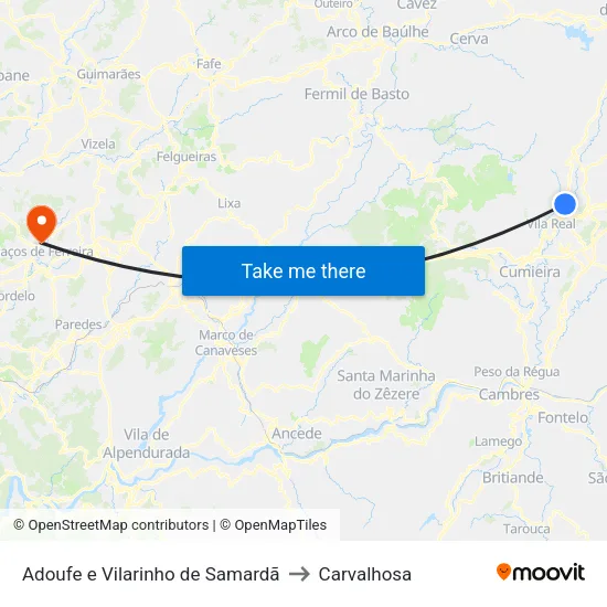 Adoufe e Vilarinho de Samardã to Carvalhosa map