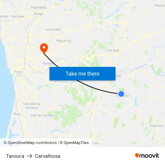 Tarouca to Carvalhosa map