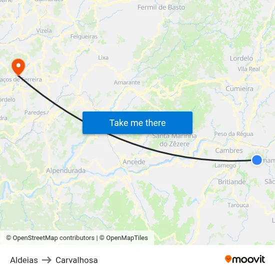 Aldeias to Carvalhosa map