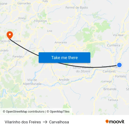 Vilarinho dos Freires to Carvalhosa map