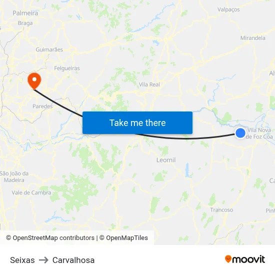 Seixas to Carvalhosa map