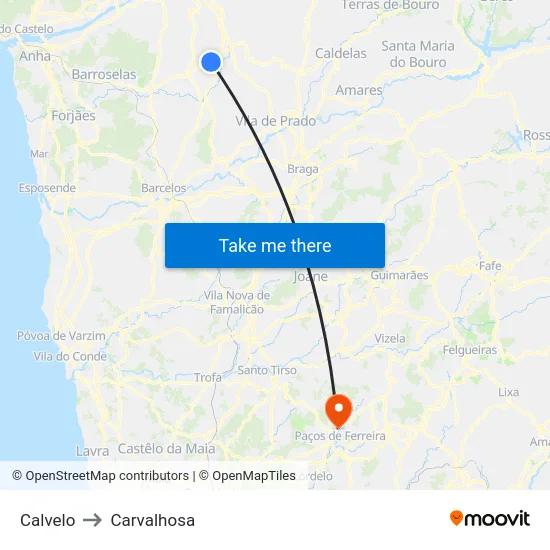 Calvelo to Carvalhosa map