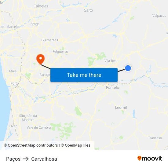 Paços to Carvalhosa map