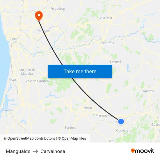 Mangualde to Carvalhosa map