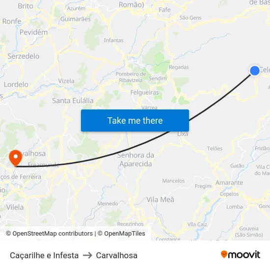 Caçarilhe e Infesta to Carvalhosa map